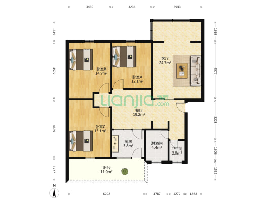 新余路6号 3室2厅2卫 117平方