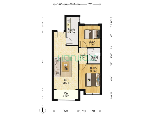 碧桂园时代城 2室1厅1卫 85平方