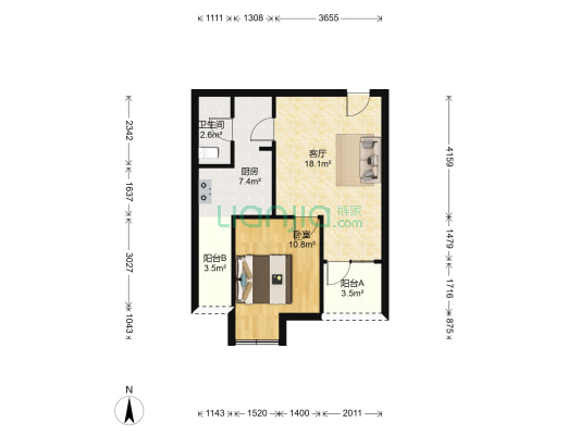 合力达卓越南城 1室1厅1卫 57平方