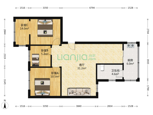 富源南路2号 3室1厅1卫 85平方