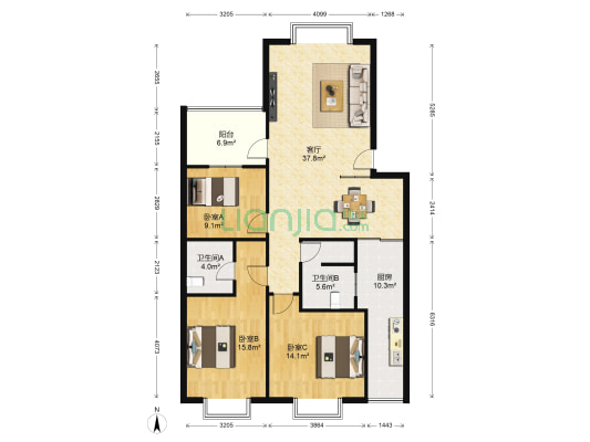 西苑 3室1厅2卫 122平方