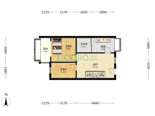 东华门街18号院 2室1厅1卫 60平方