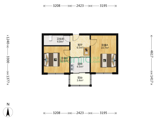 水文局宿舍 2室1厅1卫 60平方