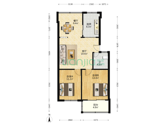彩炼小区 2室2厅1卫 77平方