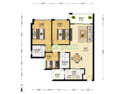 合生悦公馆 3室1厅2卫 95平方