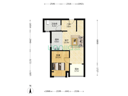 合正方州 1室1厅1卫 59平方
