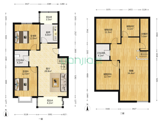 水岸华庭(西青区) 2室1厅2卫 91平方