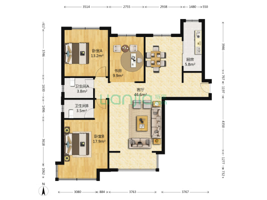 中海紫御江城 3室1厅2卫 140平方
