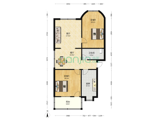 解放路 2室2厅1卫 105平方