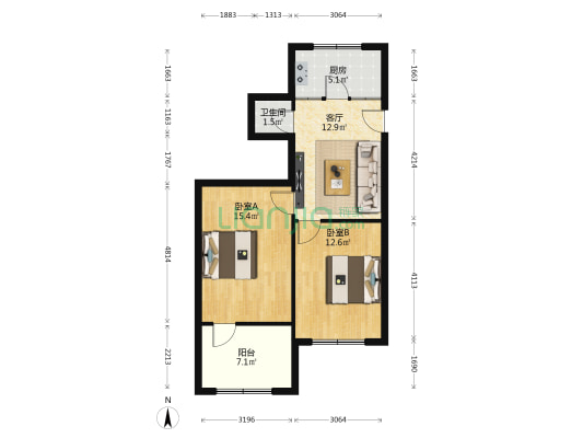 机床电器家属院 2室1厅1卫 71平方
