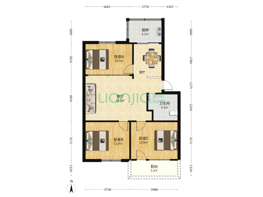 中建小区 3室1厅1卫 89平方