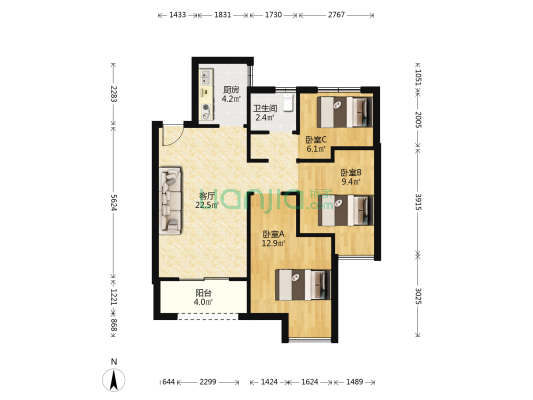 万华城郁香苑 3室1厅1卫 89平方