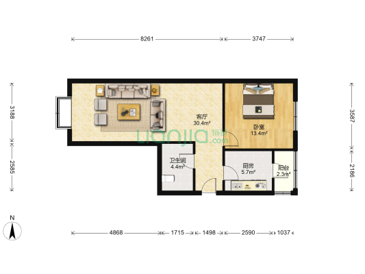 工大左岸 1室1厅1卫 83平方