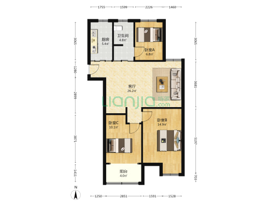 汉宁府 3室1厅1卫 100平方