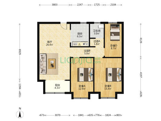 城发凤凰城 3室1厅1卫 117平方
