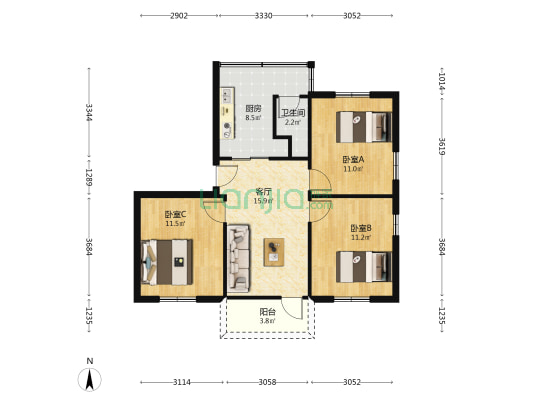 省华侨铝厂生活小区 3室1厅1卫 67平方