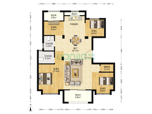 望玥府 4室1厅2卫 129平方