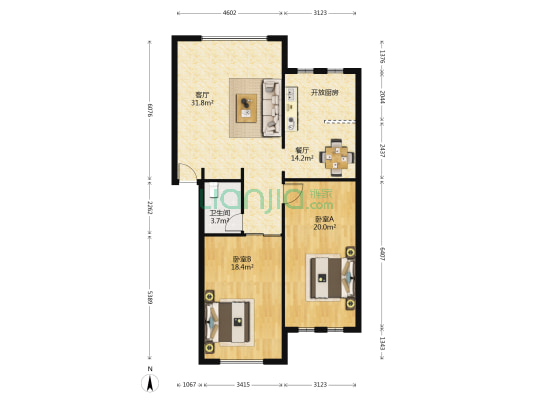 红顶花园北园 2室2厅1卫 68平方