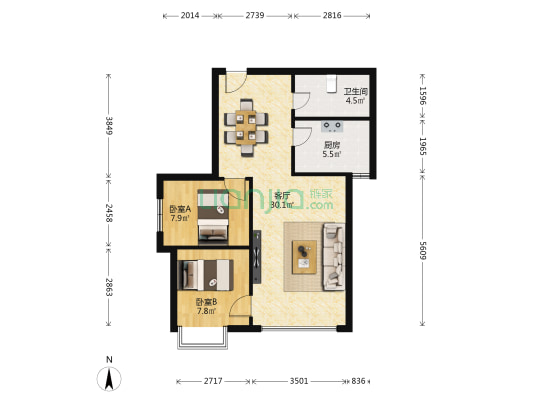 中天嘉苑 2室1厅1卫 81平方