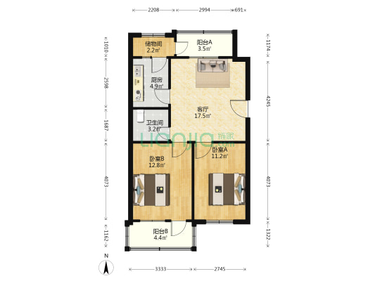 文化路1885号 2室1厅1卫 67平方