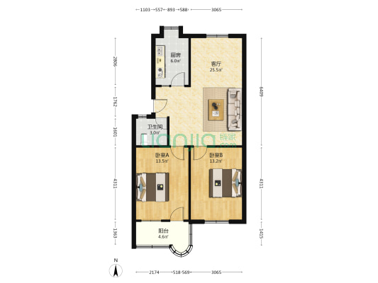 龙岗开发区新站居委会商住楼 2室1厅1卫 76平方