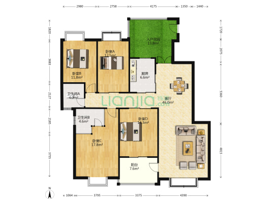 融侨江南水都杰座东区 4室1厅2卫 156平方