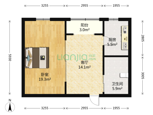 广汇花苑 1室1厅1卫 65平方