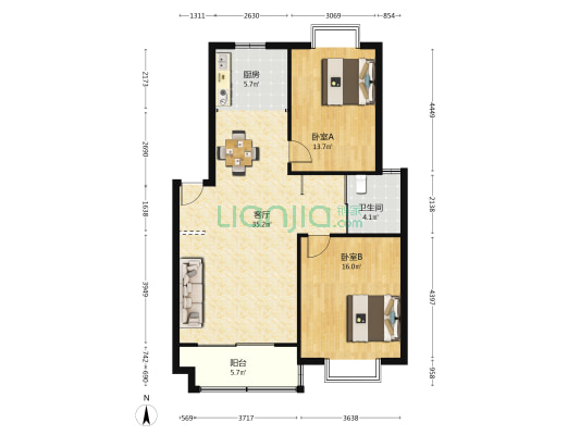 方正家园 2室1厅1卫 99平方