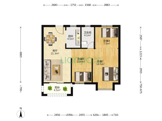 翡翠城2期 3室1厅1卫 97平方