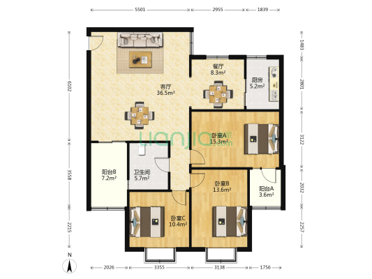 海关单位家属院 3室2厅1卫 131平方