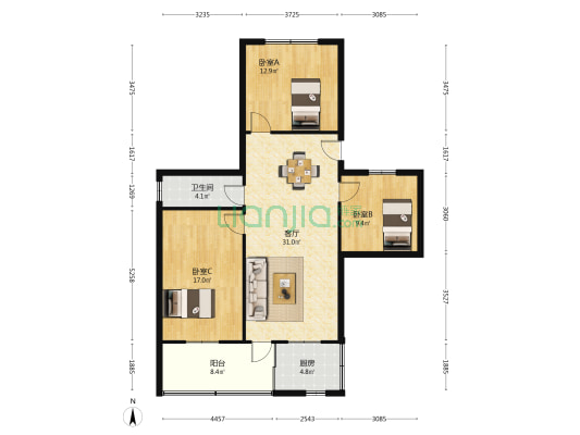 老干楼 3室1厅1卫 94平方