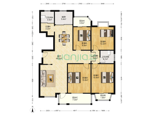 世纪新城北区 4室1厅2卫 159平方