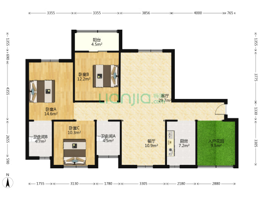 滨湖豪庭 3室2厅2卫 135平方