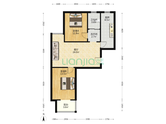 维也纳公园 2室1厅2卫 93平方