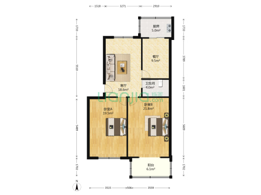 北新字母楼 2室2厅1卫 106平方