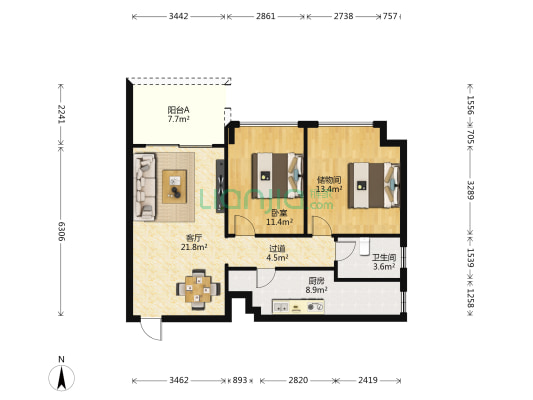 忠信桃源居 1室1厅1卫 80平方