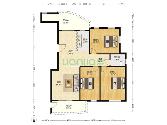 金茂花园 3室2厅1卫 143平方