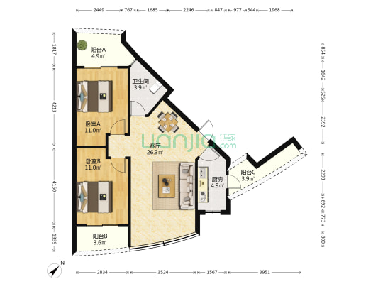 嘉鹏海韵居 2室1厅1卫 81平方
