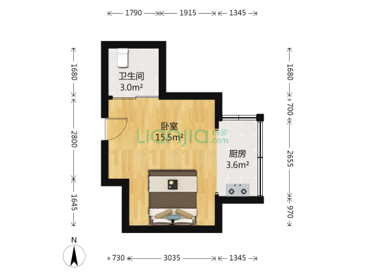 天茂城中央A区 1室0厅1卫 30平方