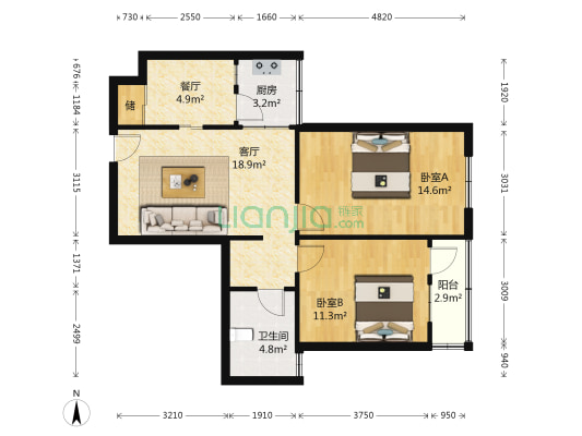 东篱花园 2室2厅1卫 82平方
