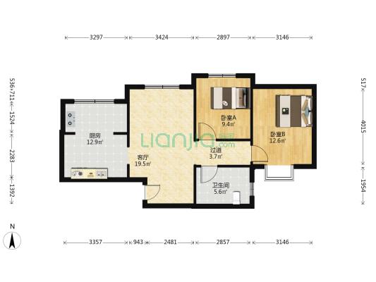 慈水园四区 2室1厅1卫 90平方