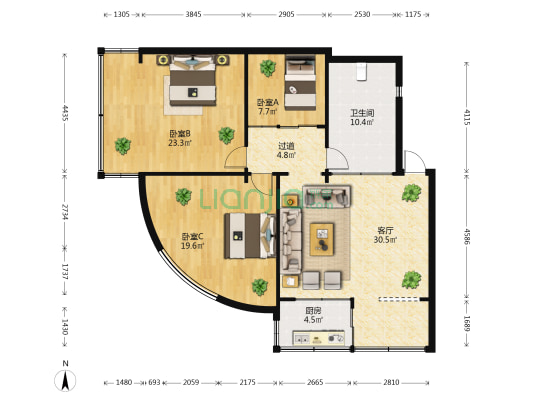 篆塘路51号院 3室1厅1卫 108平方