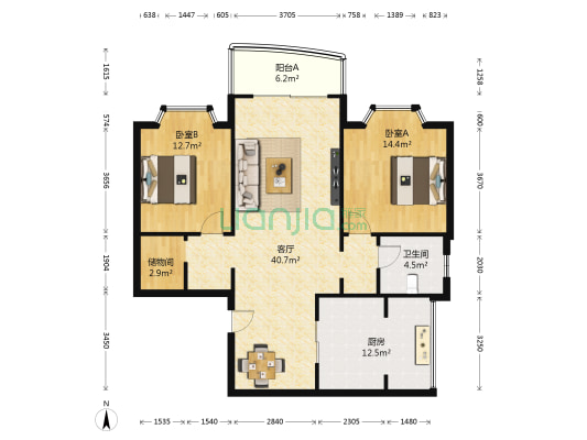 中天滨河名邸 2室1厅1卫 102平方