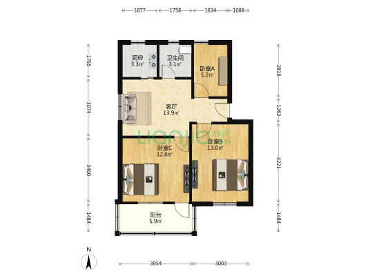 三水湾小学北宿舍 3室1厅1卫 73平方