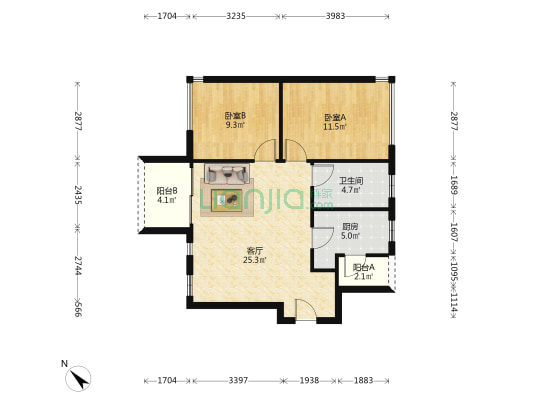 乐古浪 2室1厅1卫 80平方