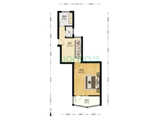 新工里宿舍 1室1厅1卫 46平方