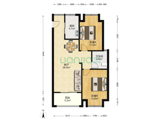 万科城 2室1厅1卫 87平方