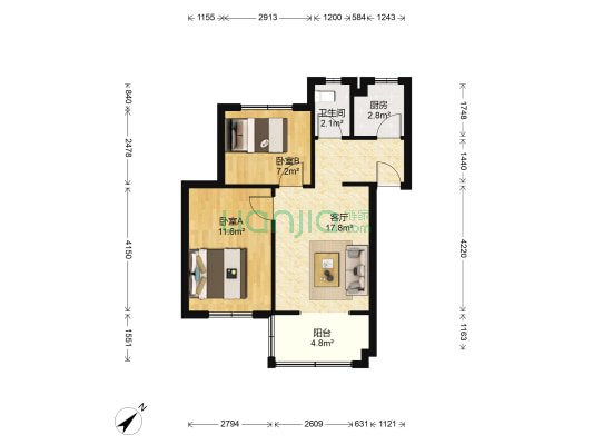 成钞家园 2室1厅1卫 57平方