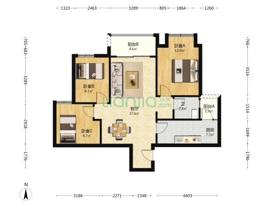 翠澜逸境 3室1厅1卫 94平方