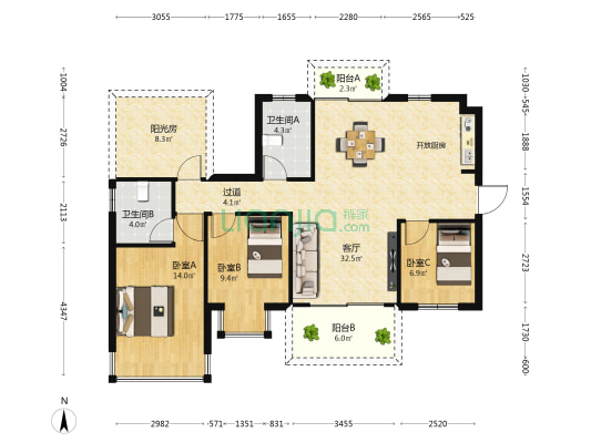 华润置地未来城市 3室1厅2卫 99平方